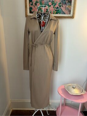 Cider Taupe Long-Sleeve Wrap Maxi Dress